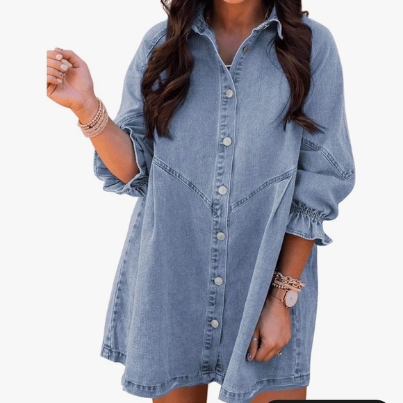 Blue Denim Button-Up Dress - Picture 2 of 10